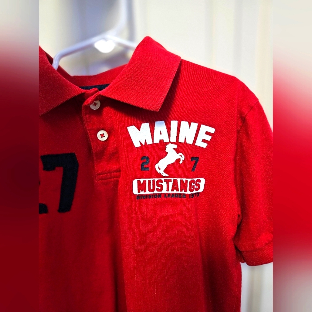 Number 27 Maine Mustang Red Polo Shirt